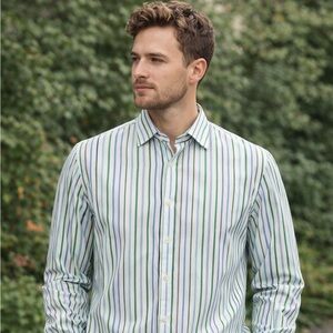 Men’s Thomas Pink Pink Shirtmaker Striped Button Down Shirt Size 17 35